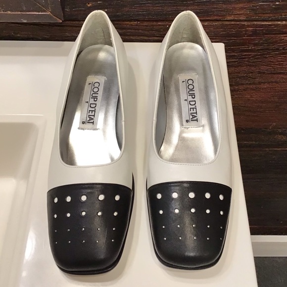 NWOT 80s Vintage Leather Ballet Flat Slip on Shoe Capped Toe White SZ 6 - Picture 5 of 16